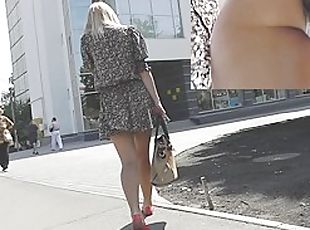 White belt in real street upskirt